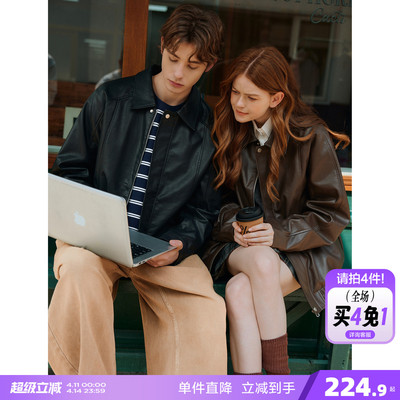 唐狮2026春季情侣仿皮衣外套男女夹克翻领皮衣酷潮情侣外套上衣