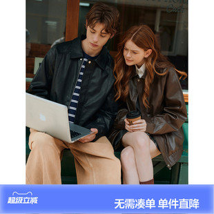 唐狮2026春季情侣仿皮衣外套男女夹克翻领皮衣酷潮情侣外套上衣