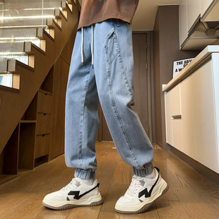 唐狮直筒牛仔裤男款2025秋季新款宽松显瘦青少年潮牌痞帅束脚裤子