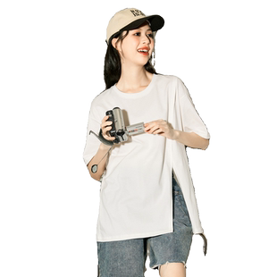 唐狮下摆开叉短袖T恤女新款夏季甜辣宽松上衣女设计感小众sz