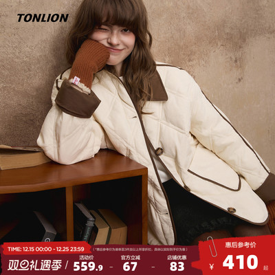 【防水】唐狮2025新款撞色初冬轻薄羽绒服女款拼接短款菱格外套