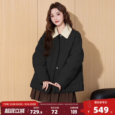 唐狮2025冬季女女短款翻领羽绒服拼接撞色设计感小个子外套休闲