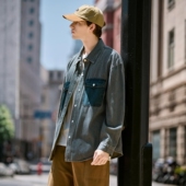 唐狮2026春秋季 纯色衬衣休闲外套牛仔潮 男宽松工装 新款 条纹开衫