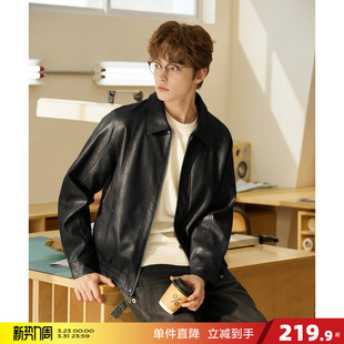 唐狮2026春季新款外套男士短款夹克男款早春仿皮衣外套黑色时尚