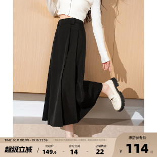 裙黑色中长半裙小个子jcc 高腰西装 唐狮百褶裙长款 a字裙女25春季