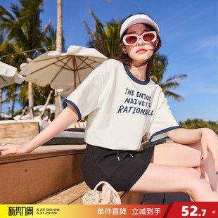 t恤女内搭休闲拼接白色宽松纯棉上衣潮牌sz 短袖 唐狮夏季 新款