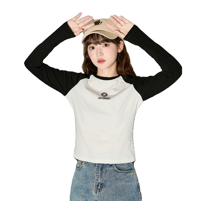 唐狮黑色插肩袖长袖T恤女新款爆款春秋打底衫内搭美式穿搭pc