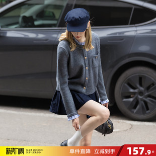 女假两件拼接深灰色简约风毛衣外套 毛线衫 唐狮2026秋冬季 开衫