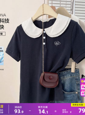 唐狮2026夏季新款女短袖polo衫娃娃领拼接设计可爱风气质百搭休闲