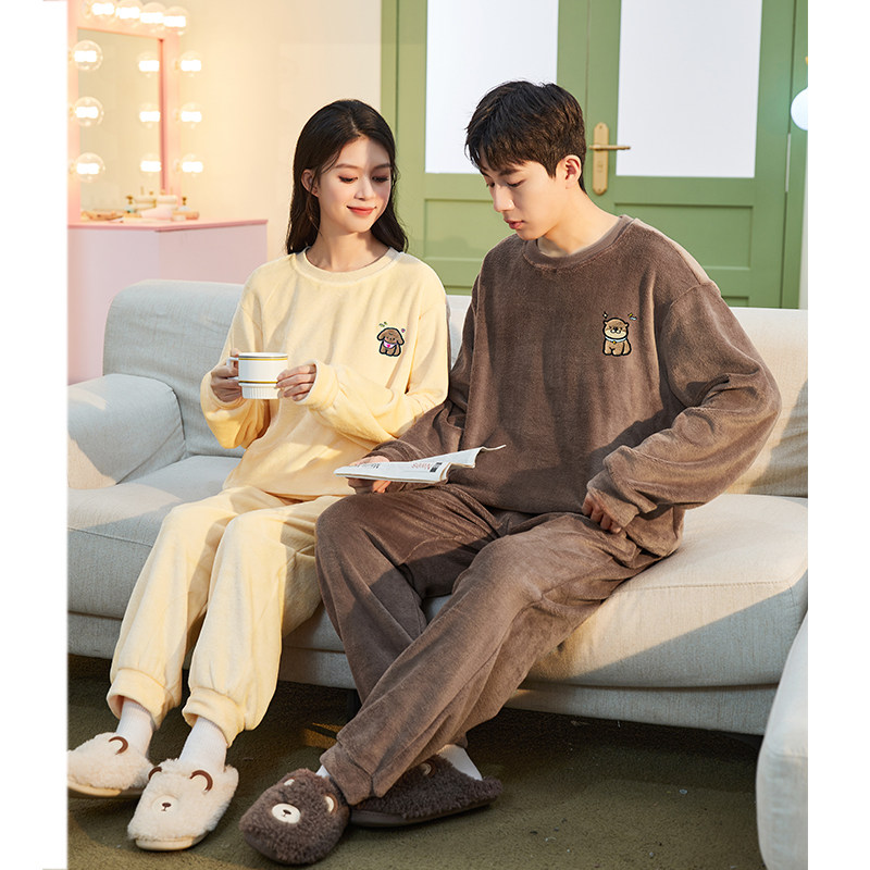 唐狮情侣睡衣女珊瑚绒新款乖乖小狗冬季可外穿家居服大码套装