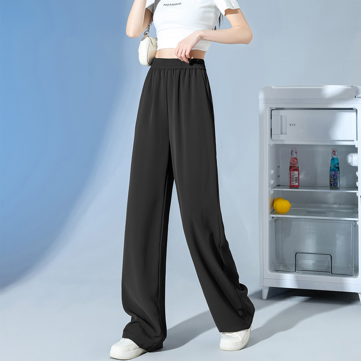 唐狮黑色高腰休闲裤女2025夏季新款宽松显瘦薄款慵懒风垂感阔腿裤