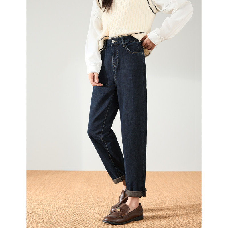 唐狮24秋冬季新款牛仔裤女宽松显瘦直筒哈伦裤水洗潮流百搭裤子