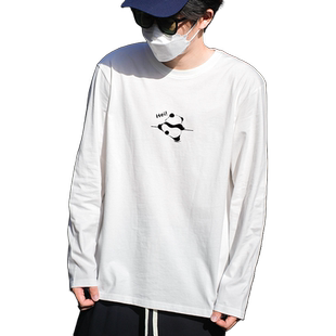 Radiohead长袖t恤男纯棉白色打底衫熊猫图案上衣秋季打底衫