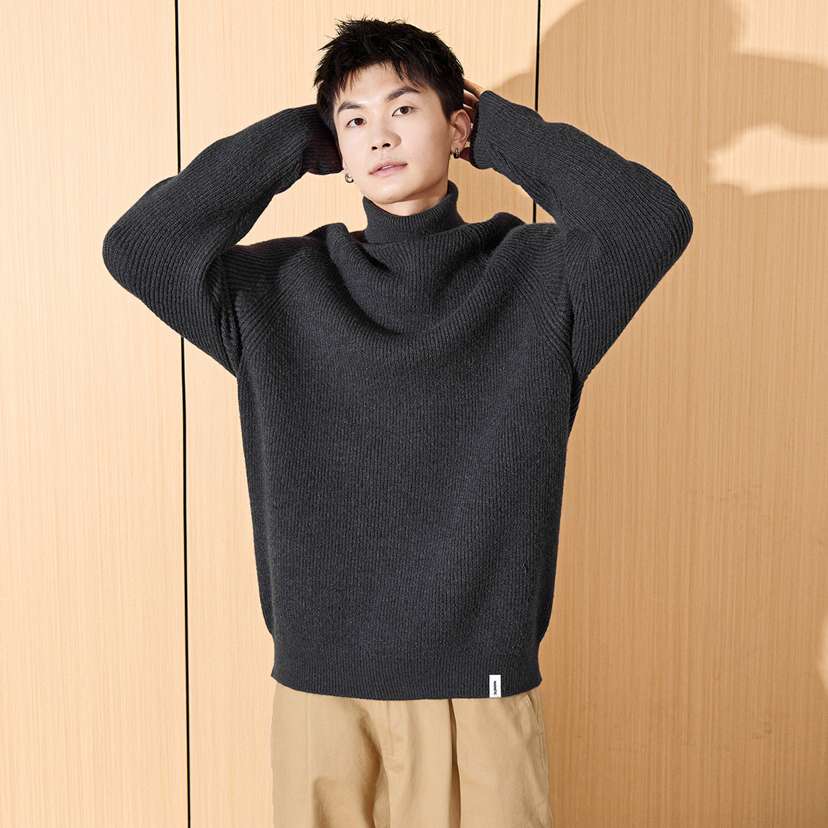 唐狮高领毛衣男款2025秋冬新款长袖针织衫宽松套头内搭打底毛线衫