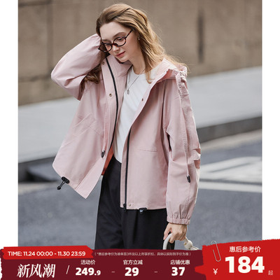 唐狮2025春秋季外套女短款小个子女连帽酷飒风小众时尚设计感