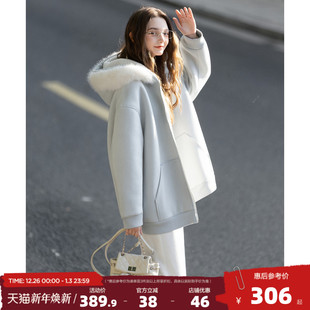 唐狮2025秋冬新款 淑女好看 女厚外套软糯毛茸茸毛领仿麂皮绒中长款