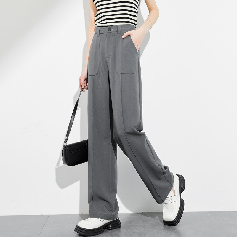 唐狮西装裤女2024夏季新款休闲裤宽松休闲设计感阔腿高腰拖地裤