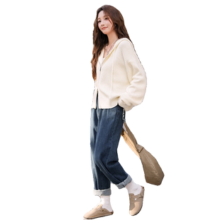 唐狮毛衣秋冬女新款超好看连帽开衫慵懒高级感双头拉链针织外套