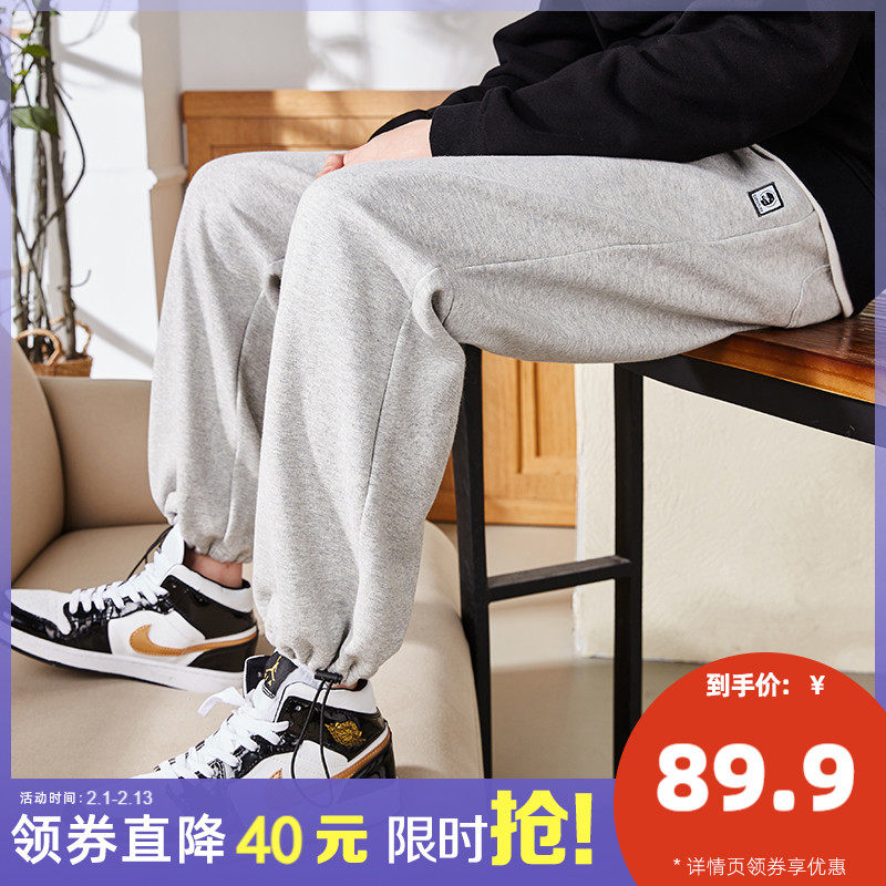 唐狮2022新款卫裤男宽松直筒休闲裤长裤灰色潮流束脚抽绳运动裤子