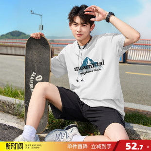 T恤简约宽松圆领上衣学生内搭打底衫 男短袖 潮流t 新款 唐狮夏季