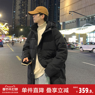 唐狮冬季新款男士羽绒服长款连帽黑色厚外套防风保暖宽松百搭