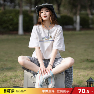 T恤白色纯棉圆领字母印花减龄设计感T恤 短袖 唐狮夏季 女新款