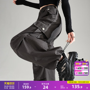 唐狮春秋季休闲长裤美式灰色阔腿工装裤女宽松束脚运动裤子时尚