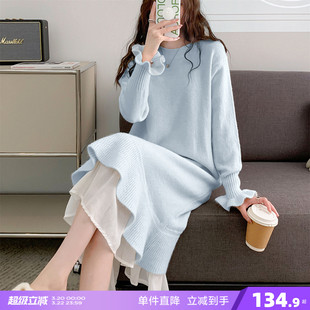 唐狮蓝色连衣裙女2026秋冬新款小个子中长款好看早秋气质裙子X2