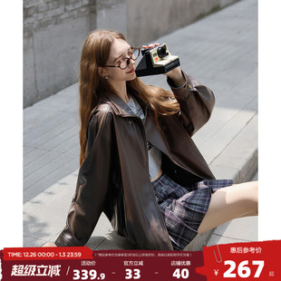 唐狮2025年秋季 外套女重工复古中性机车皮衣外套PU夹克上衣 新款