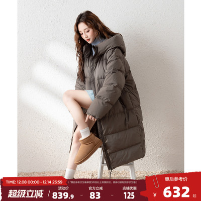 唐狮2024冬季女连帽韩系加厚过膝长款羽绒服休闲保暖灰色面包服w5