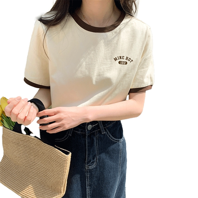 YOE短袖领圈撞色印花T恤