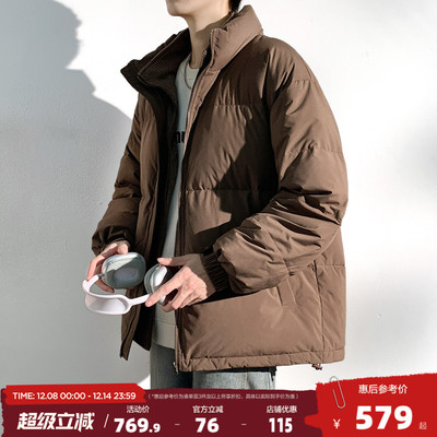 唐狮2025冬季新款男士羽绒服假两件设计拼接灯芯绒短款面包服潮流