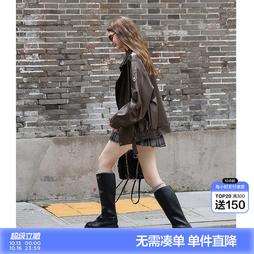 唐狮春秋季新款外套女重工复古中性机车皮衣外套PU夹克上衣流行