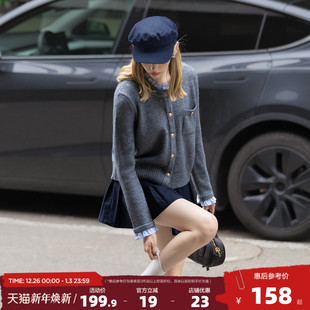 女假两件拼接深灰色简约风毛衣外套 毛线衫 唐狮2025秋冬季 开衫