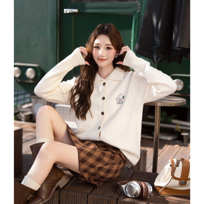 【史努比联名款】唐狮初秋毛衣开衫外套女慵懒风软糯翻领针织衫