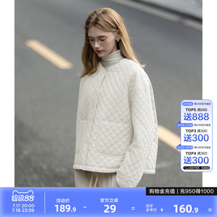 唐狮2026秋冬季女圆领短款轻薄棉衣内胆简约风菱格设计感小众独特
