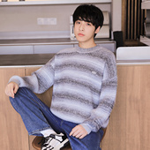 毛衣冬季 新款 复古潮酷上衣男款 唐狮2025渐变条纹男士 毛衫 青少年