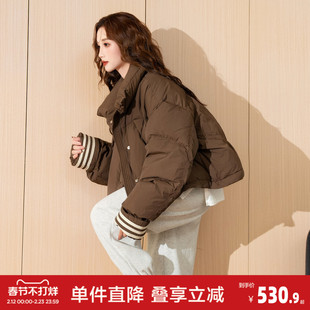 唐狮新款女短款黑色羽绒服女2024新款韩版时髦外套设计感面包服cq