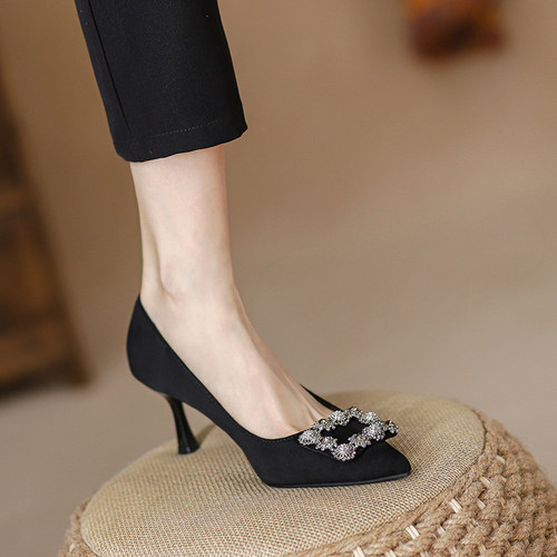 绒面职业大码女鞋rv水钻高跟鞋