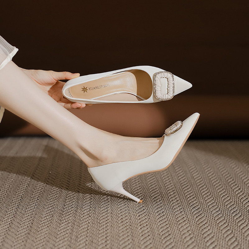 2025春秋新款软皮浅口黑色单鞋女不累脚尖头职业软底工作鞋细跟鞋,女鞋,浅口单鞋,淘宝优惠券,粉丝福利购,淘宝优惠卷