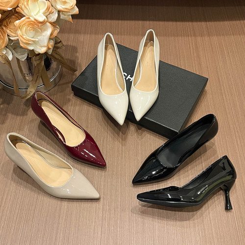 职业细跟高跟鞋优雅7cm高跟鞋软皮气质单鞋性感透气法式尖头浅口