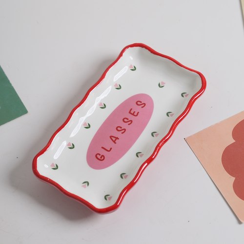 Ins风可爱陶瓷钥匙首饰戒指项链收纳盒家用桌面摆件早餐盘子