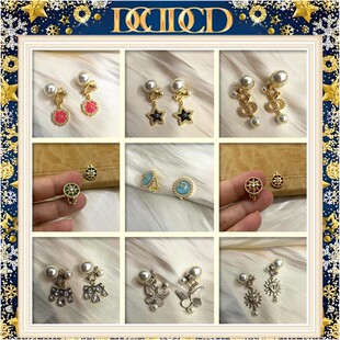 D C D D C D家八芒星CD耳扣韦雪同款珍珠纯银针蝴蝶无耳洞耳夹