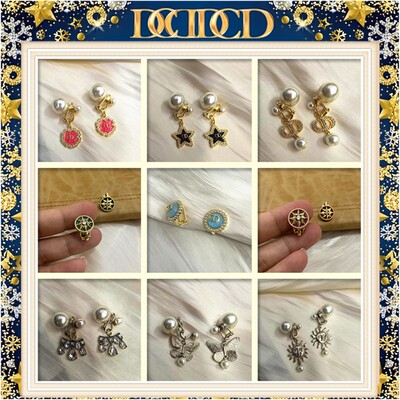 D C D D C D家八芒星CD耳扣韦雪同款珍珠纯银针蝴蝶无耳洞耳夹