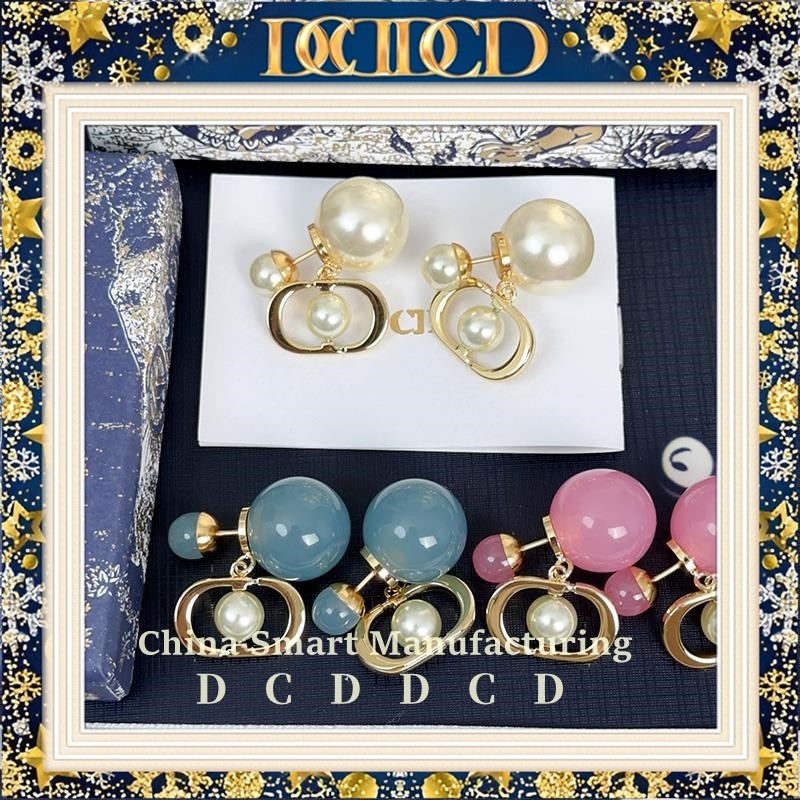 D C D D C D家春夏新款糖果珍珠耳环气质彩色双珠耳钉CD轻奢耳饰