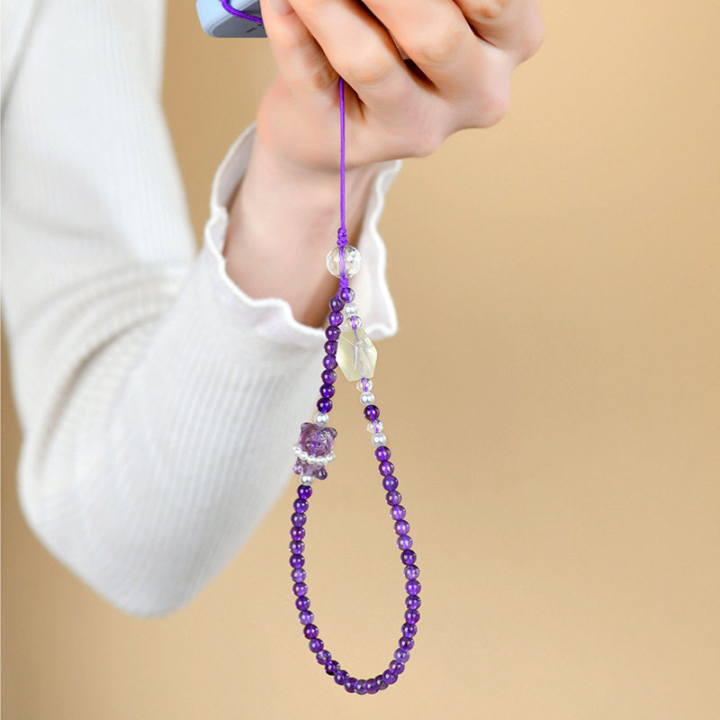 天然紫水晶小熊编织手机链女轻奢挂件新时尚热销钥匙扣包包挂饰品