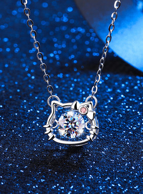 s999银灵动哈喽kitty猫项链女小众设计跳动的心锁骨链情人节礼物