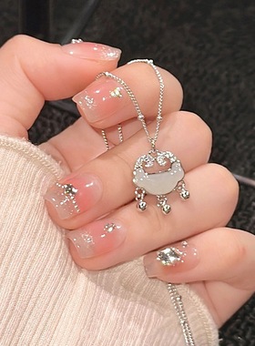 s925纯银和田玉项链女时尚百搭如意平安锁吊坠新中式古风新款