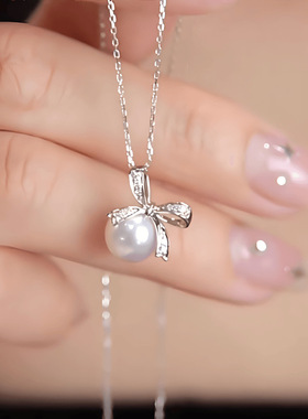 银贝项链一眼沦陷施家珍珠蝴蝶结吊坠大方气质送妈妈女神节款