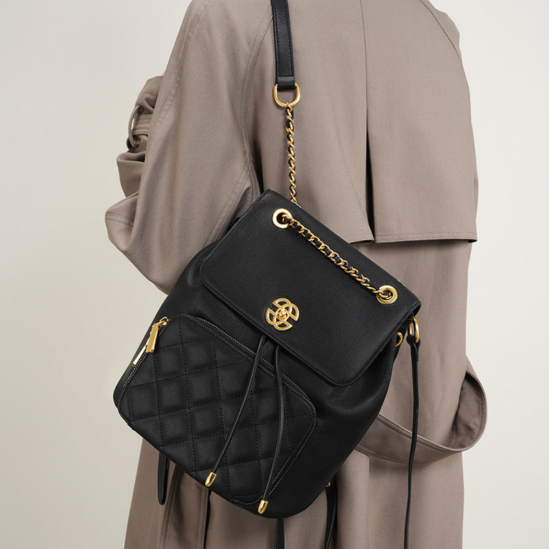 2024新款双肩包女真皮小香风链条书包质感通勤出游大容量旅行背包,箱包皮具/热销女包/男包,双肩背包,淘宝优惠券,粉丝福利购,淘宝优惠卷